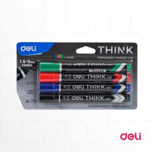 deli Think Permanent Marker Chisel Pens Set 4-Colors