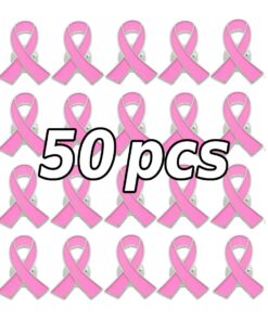 مجموعة 50 دبوس شريط وردي للتوعية بسرطان الثدي Pink Ribbon Breast Cancer Awareness Brooch Pins 50pcs
